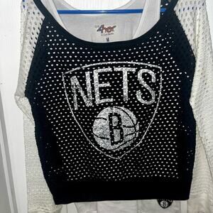 4Her by Carl Banks Women's Black and White Nets Jersey Top